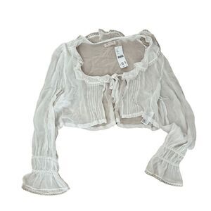 NWT Urban Outfitters Womens White Ophelia Long Sleeve Sheer Cropped Top Large